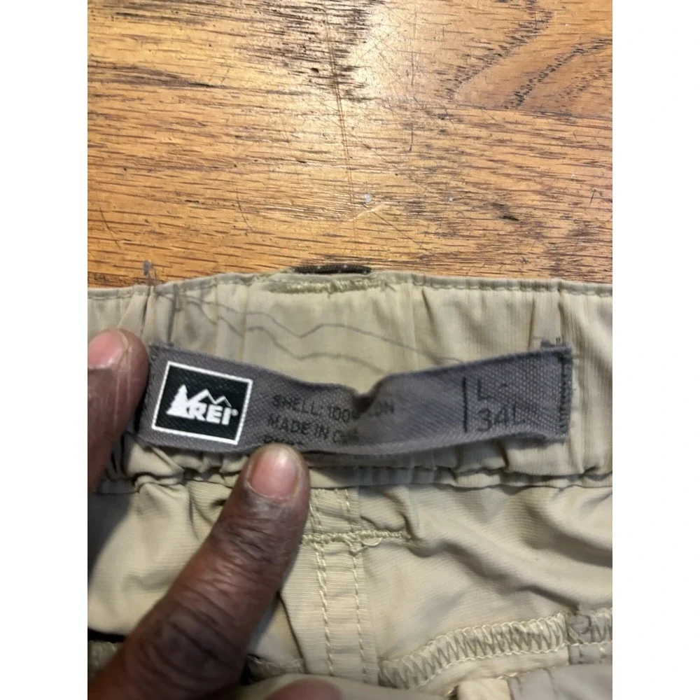 REI Sahara Convertible Cargo Hiking Pants Men Tan Zip Off Belted sz‎ 34x31.5